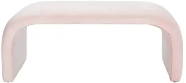 SAFAVIEH Home Collection – Tenko Light Pink Curved Upholstered Accent Bench, Modern Minimalist Seating for Bedroom, Entryway or Living Room (BCH1300C)