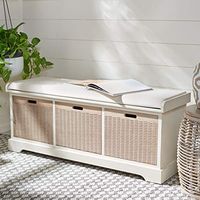 Safavieh Home Collection Landers Distressed White 3-Drawer/Cushion Storage Bench (Fully Assembled) BCH5703A, 0