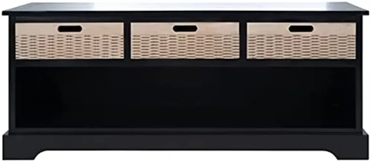 SAFAVIEH Home Collection Landers Black 3-Drawer Storage Bench (Fully Assembled) BCH5701B