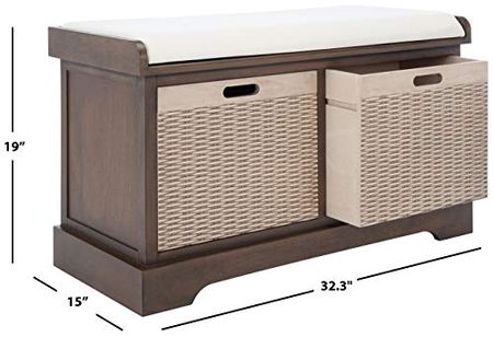 Safavieh Home Collection Landers Brown 2-Drawer/Cushion Storage Bench (Fully Assembled) BCH5702C, 0
