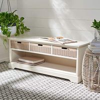 Safavieh Home Collection Landers Distressed White 3-Drawer Storage Bench (Fully Assembled) BCH5701A, 0