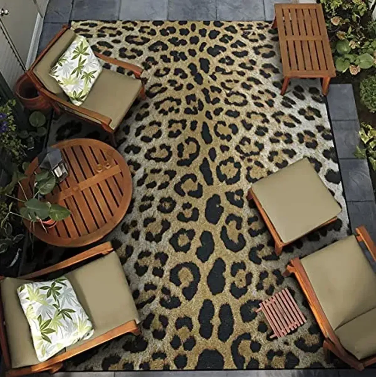 Couristan Dolce Outdoor Area Rug - Amur Leopard 2'3" X 7'10" Runner in New Gold Color, Hose Washable, Pet Friendly, Patio and Home Decor