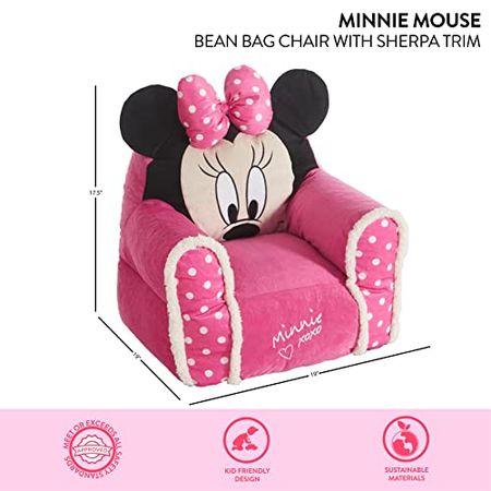 Idea Nuova Minnie Mouse Figural Sherpa Trim Bean Bag Chair, Small, Pink