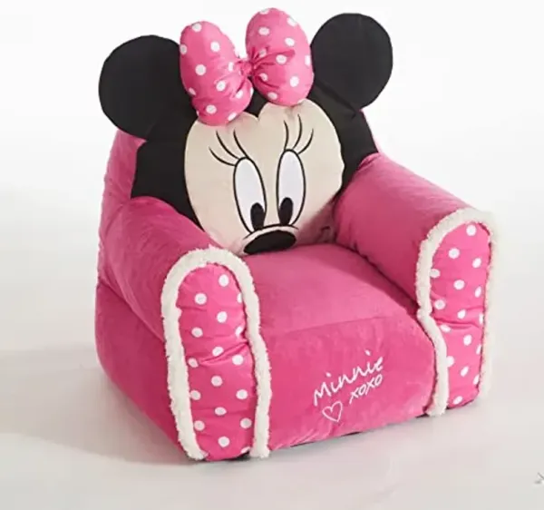 Idea Nuova Minnie Mouse Figural Sherpa Trim Bean Bag Chair, Small, Pink