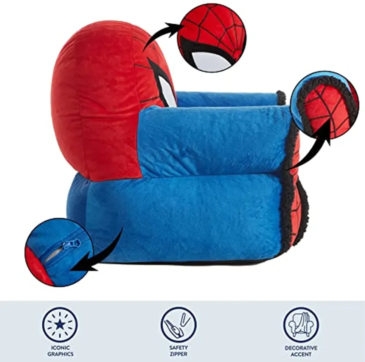 Idea Nuova Marvel Spiderman Figural Bean Bag Chair with Sherpa Trim, Ages 3+, Polyester, Red, Medium