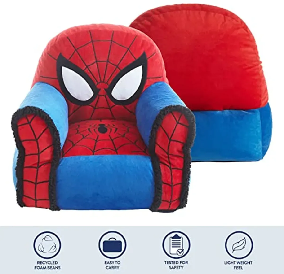 Idea Nuova Marvel Spiderman Figural Bean Bag Chair with Sherpa Trim, Ages 3+, Polyester, Red, Medium