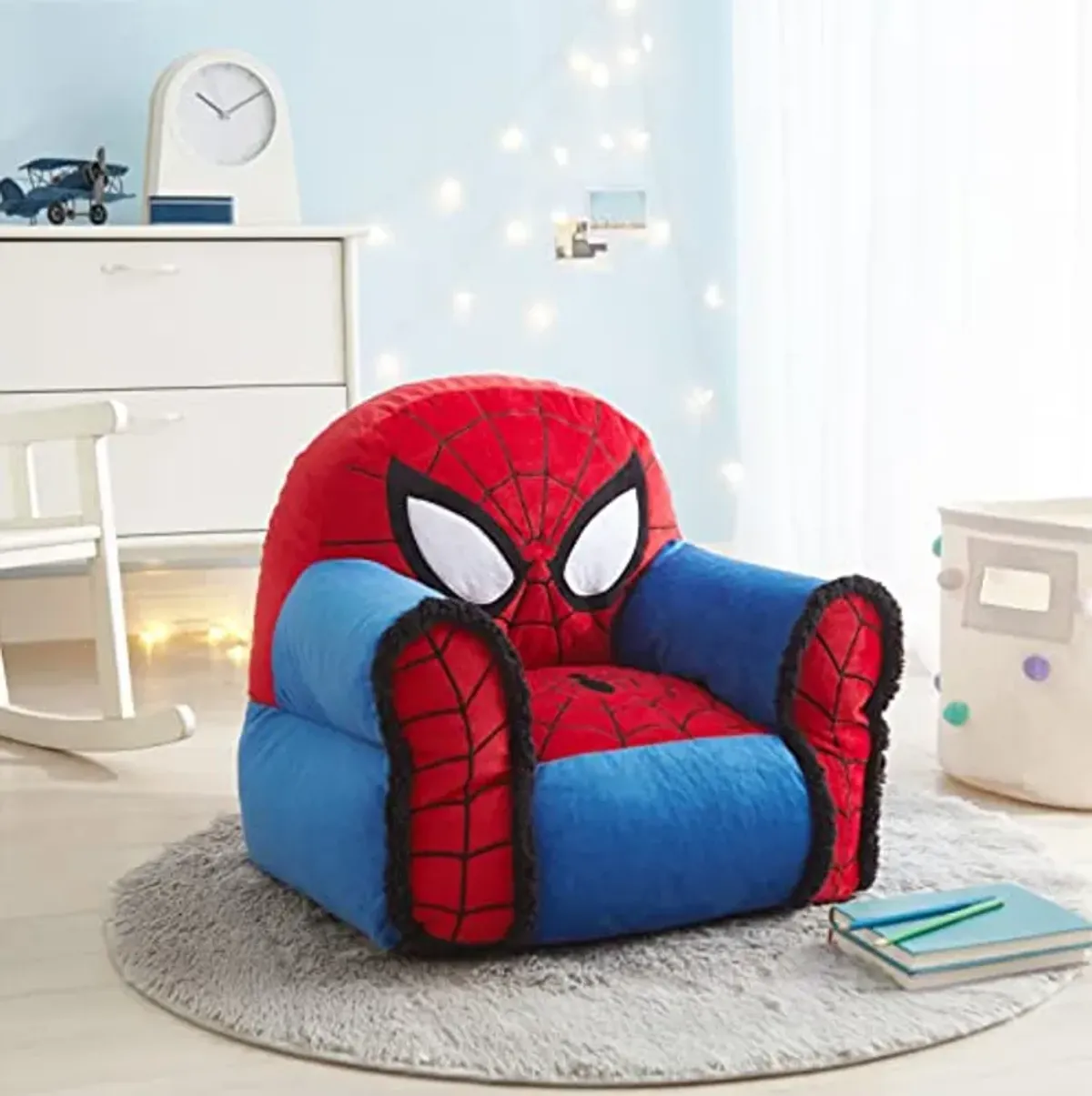 Idea Nuova Marvel Spiderman Figural Bean Bag Chair with Sherpa Trim, Ages 3+, Polyester, Red, Medium