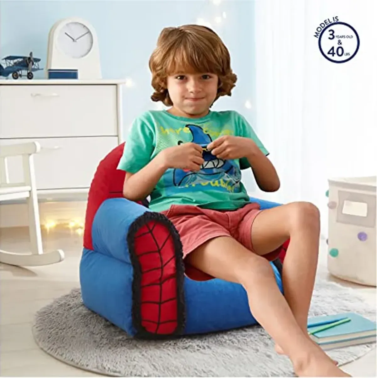 Idea Nuova Marvel Spiderman Figural Bean Bag Chair with Sherpa Trim, Ages 3+, Polyester, Red, Medium