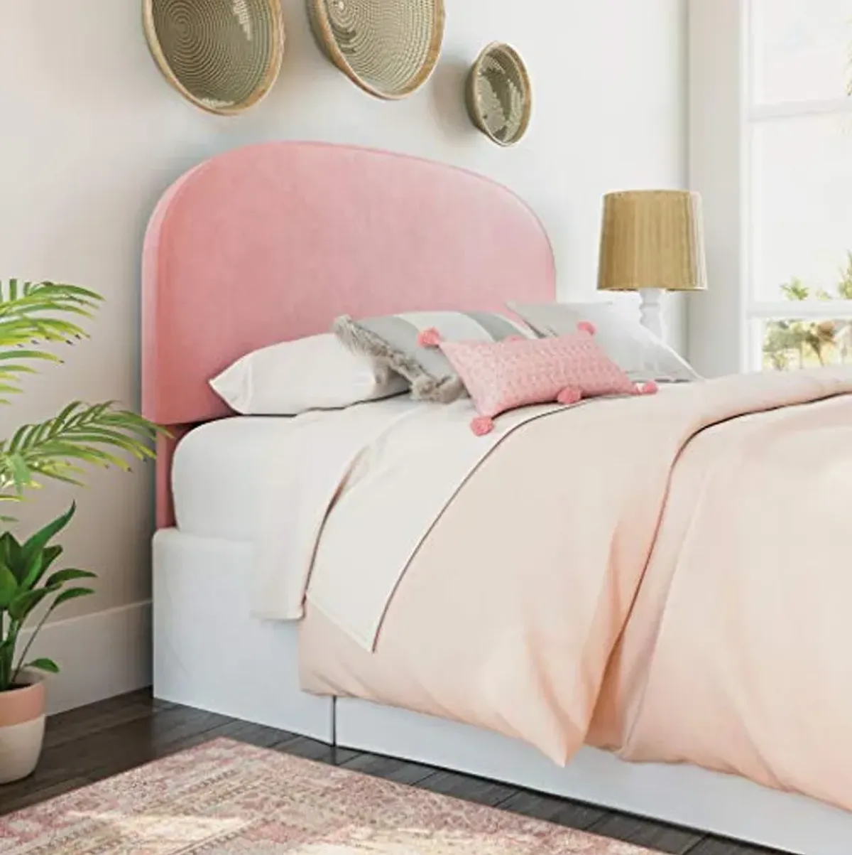 Sauder Cannery Bridge Headboard, L: 63.74" x W: 3.54" x H: 47.48", Dusty Pink Finish