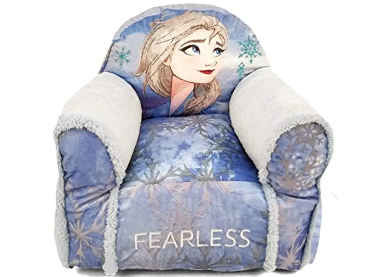 Idea Nuova Frozen Elsa Figural Disney Bean Bag Chair with Sherpa Trim,Polyester, Purple Snowflake, Ages 3+, Small