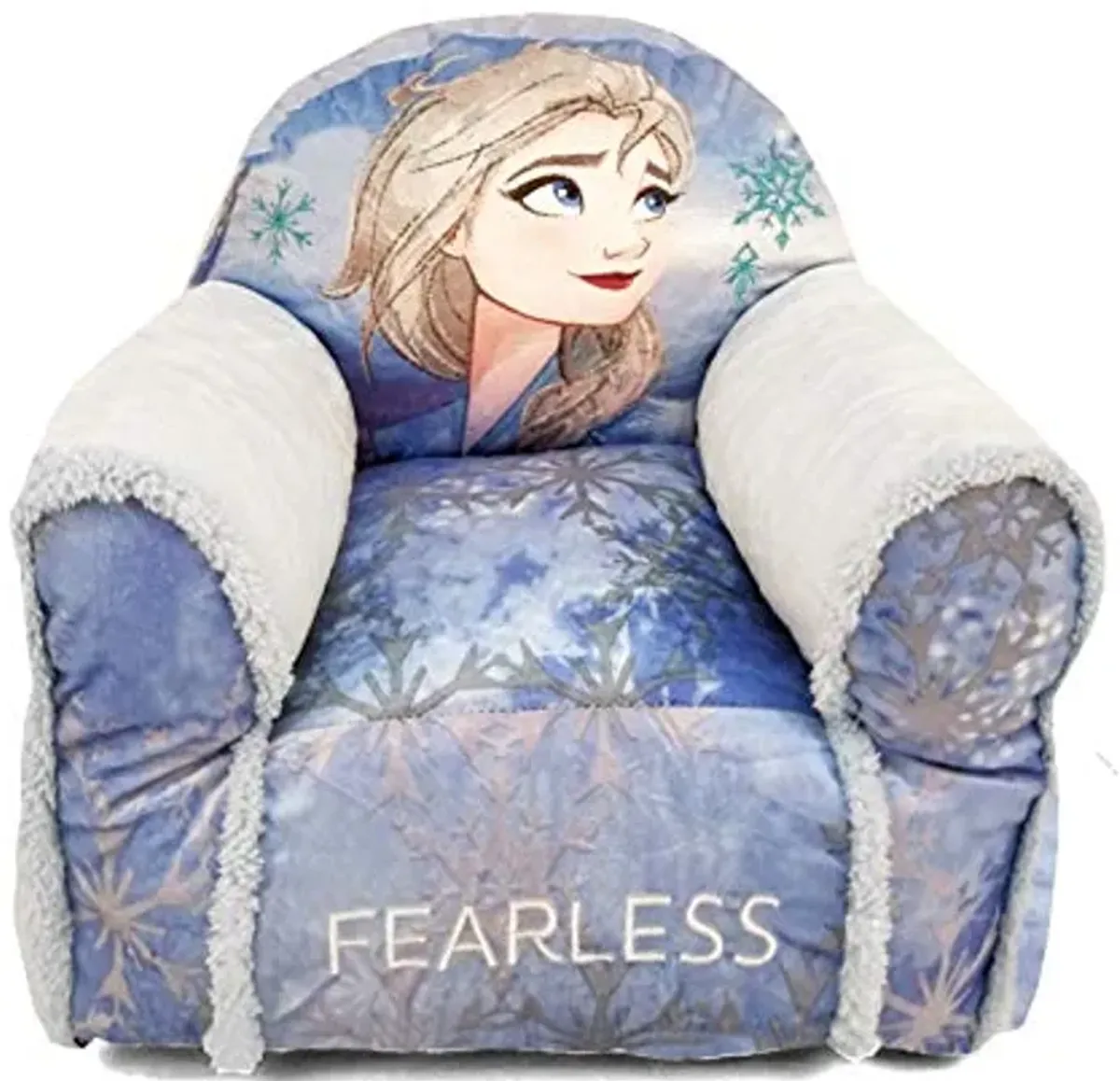 Idea Nuova Frozen Elsa Figural Disney Bean Bag Chair with Sherpa Trim,Polyester, Purple Snowflake, Ages 3+, Small