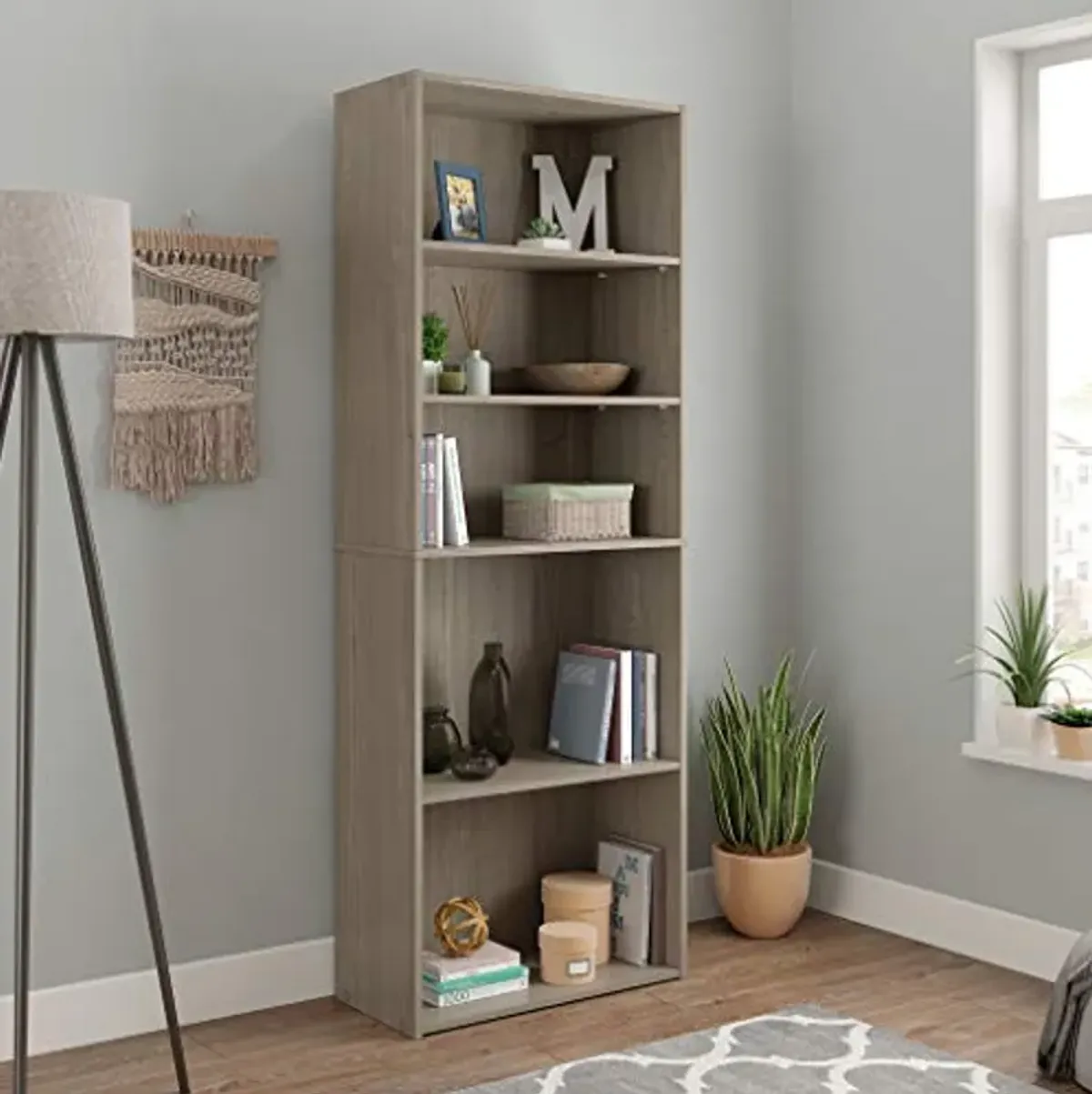 Sauder Beginnings 3-Shelf Bookcase, Bookshelf with Adjustable Storage Shelves, in Silver Sycamore