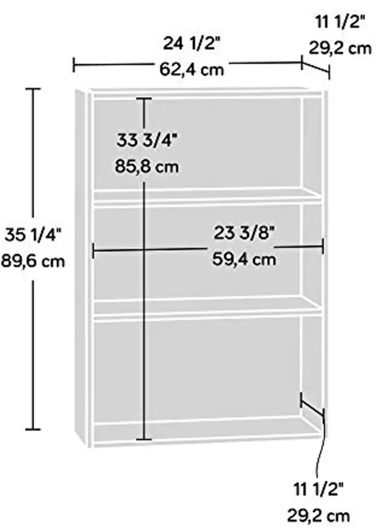 Sauder Beginnings 3-Shelf Bookcase, Bookshelf with Adjustable Storage Shelves, in Silver Sycamore