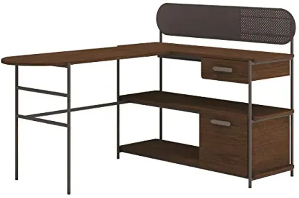 Sauder Radial Modern Metal and Wood L-Shaped Desk, Umber Wood Finish