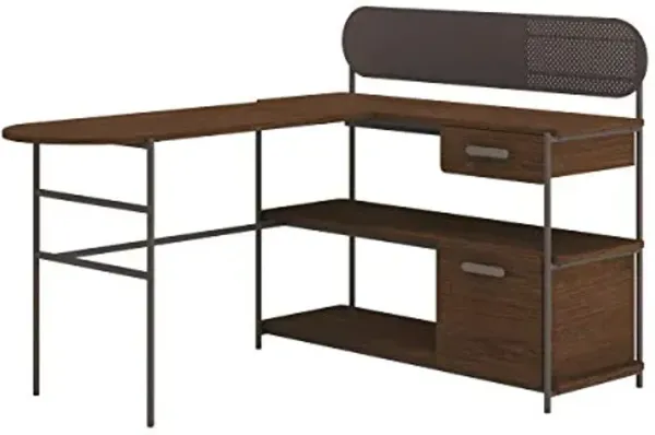 Sauder Radial Modern Metal and Wood L-Shaped Desk, Umber Wood Finish