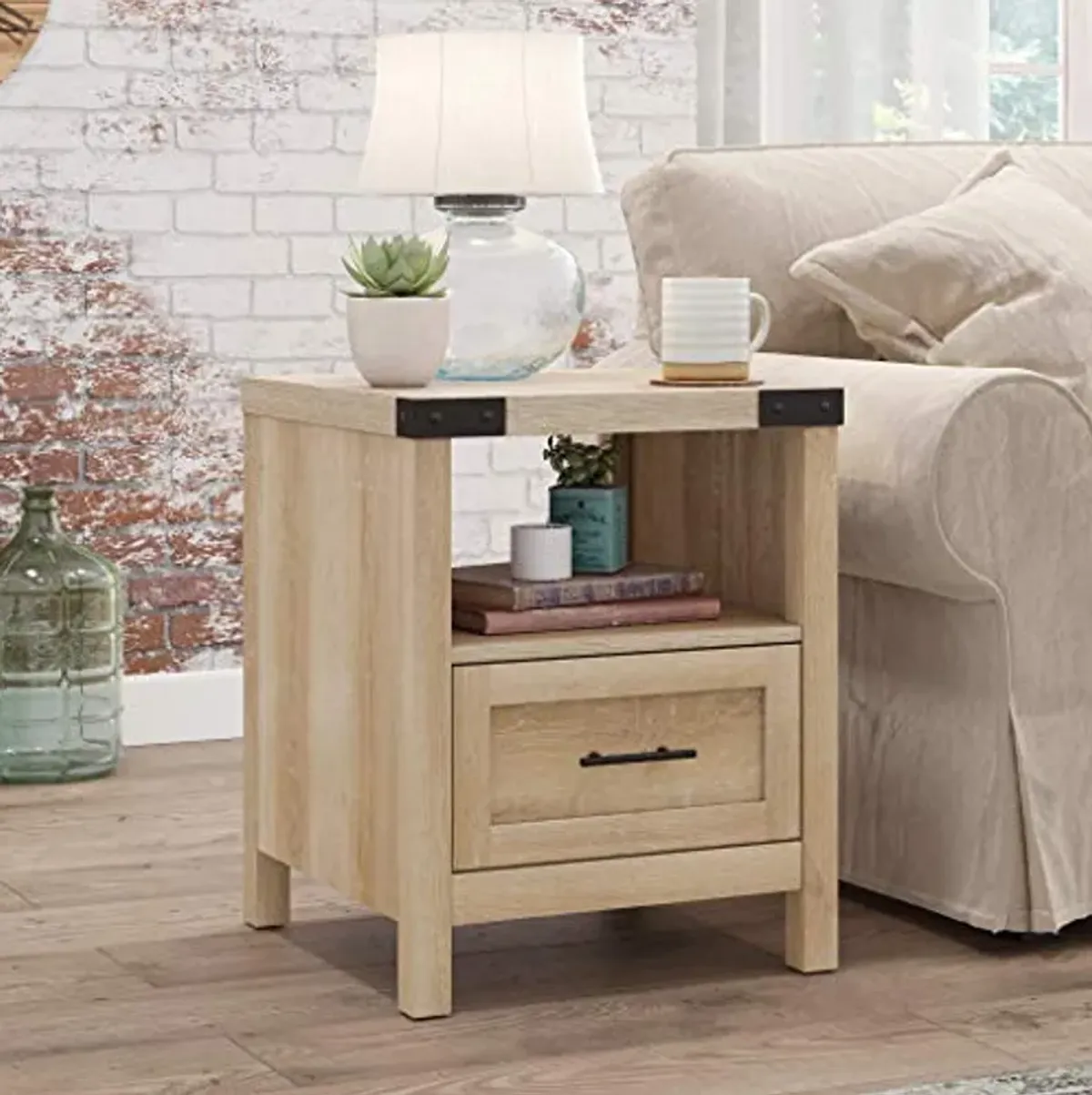 Sauder Bridge Acre Side Table, L: 18.94" x W: 18.90" x H: 23.62", Orchard Oak Finish