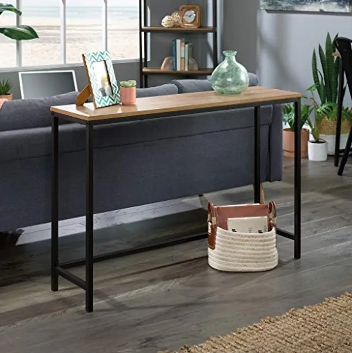 Sauder North Avenue Narrow Metal and Wood Console Table, Sindoori Mango Finish