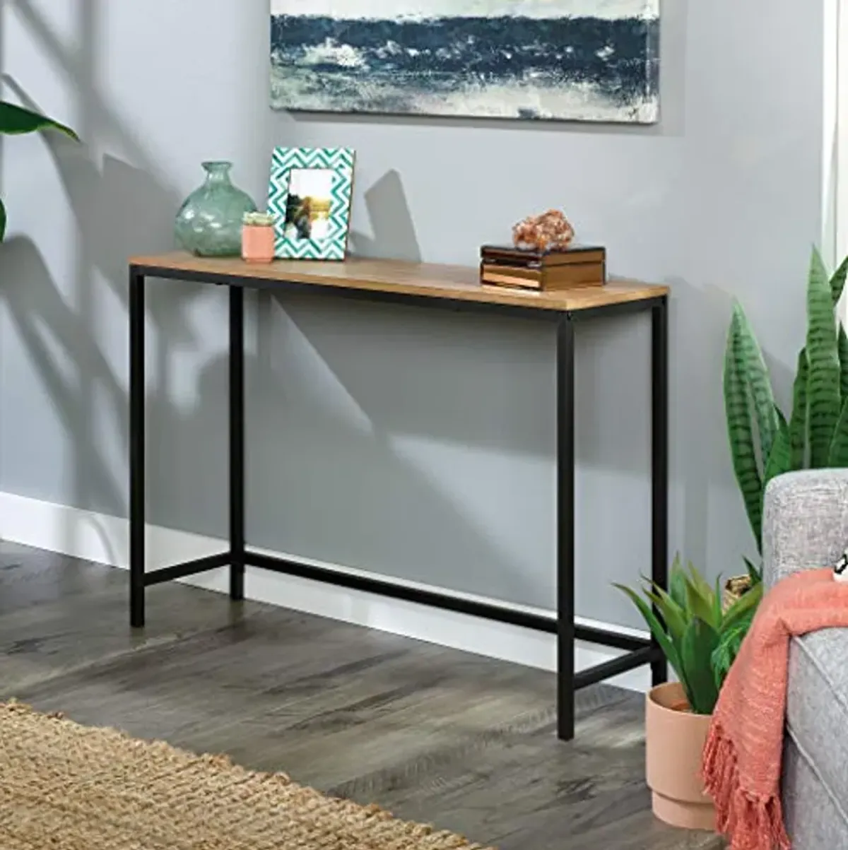 Sauder North Avenue Narrow Metal and Wood Console Table, Sindoori Mango Finish