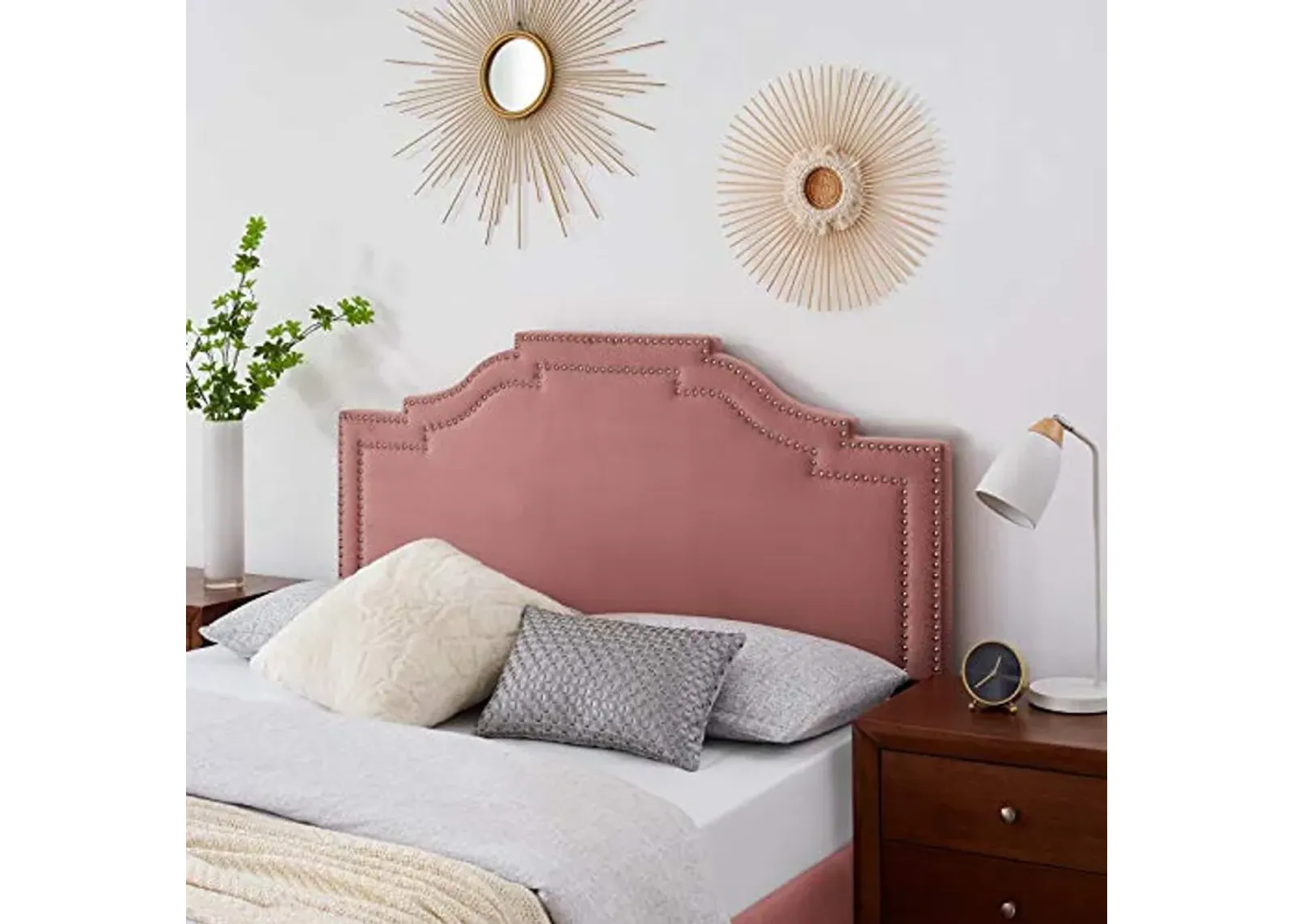 Modway Lucia Performance Velvet Full/Queen Headboard in Dusty Rose with Nailhead Detail