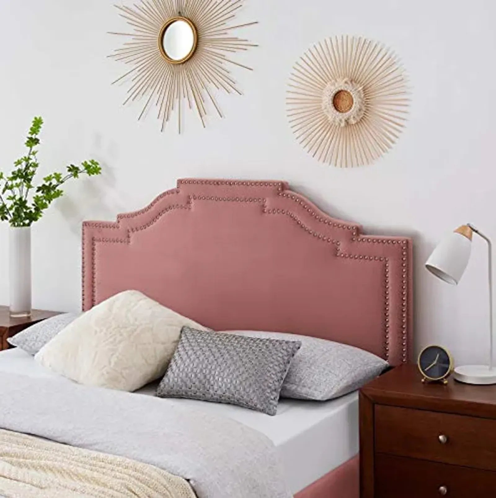 Modway Lucia Performance Velvet Full/Queen Headboard in Dusty Rose with Nailhead Detail