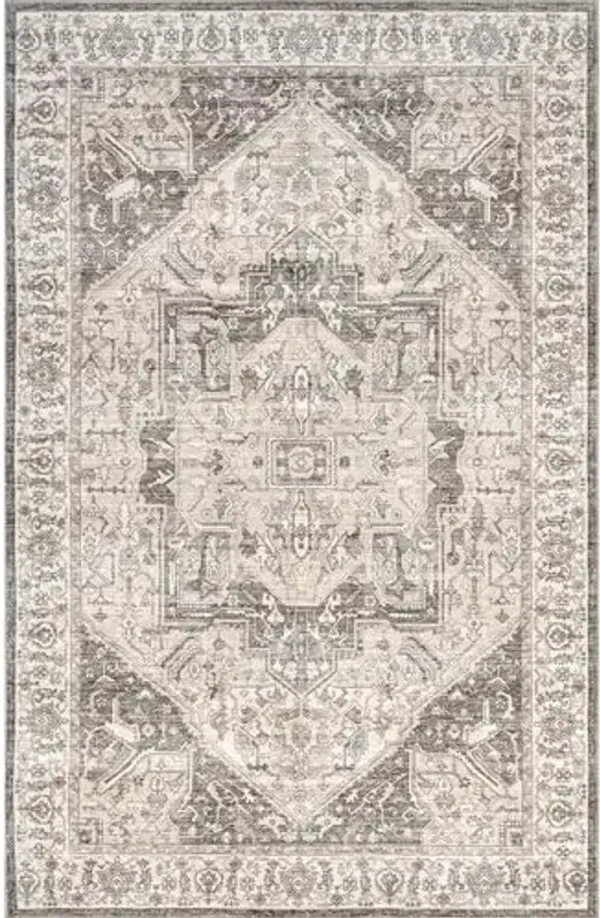 Nuloom SpinClean Brielle Grey/Ivory, 3' x 5', Vintage Oriental, Soft and Cozy, High Traffic, Stain Resistant, Easy Clean, Durable, Machine Washable Area Rug for Bedroom, Living Room, Dining, Foyer