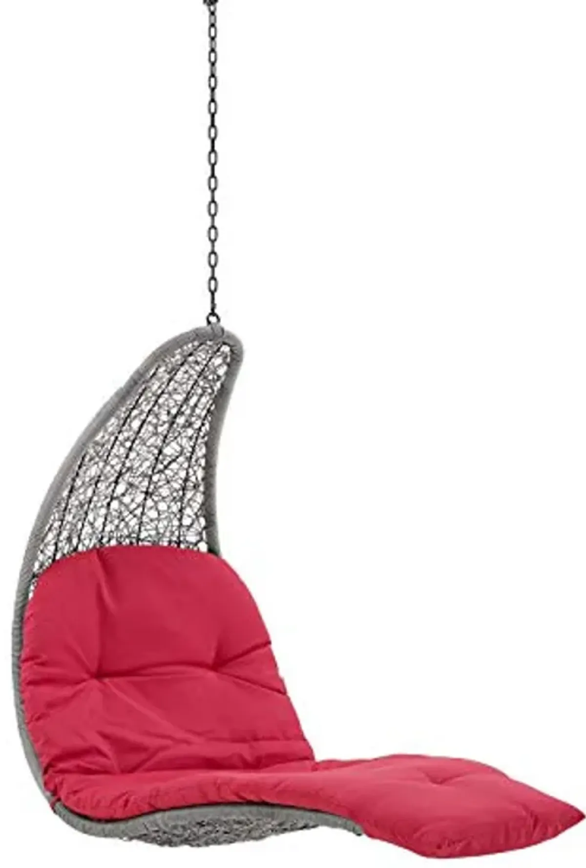 Modway Landscape Wicker Rattan Outdoor Patio Porch Chaise Lounge Hanging Swing Chair, Light Gray Red