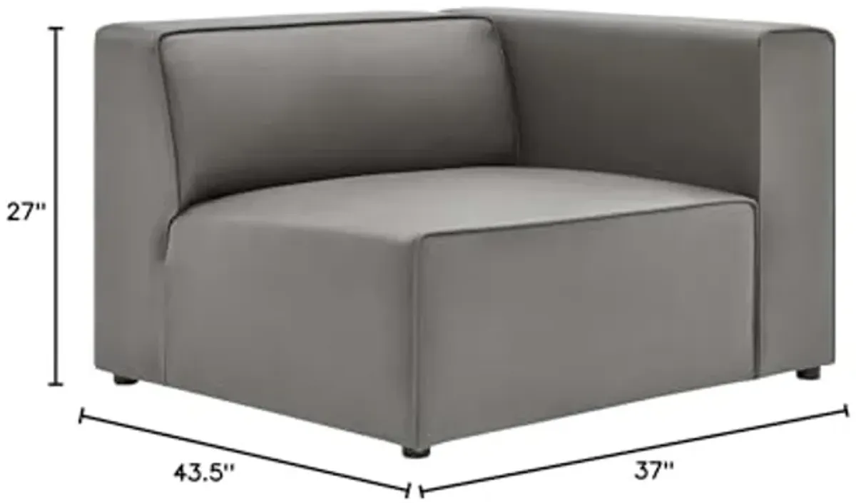 Modway Mingle Vegan Leather Sectional Sofa Right-Arm Chair in Gray