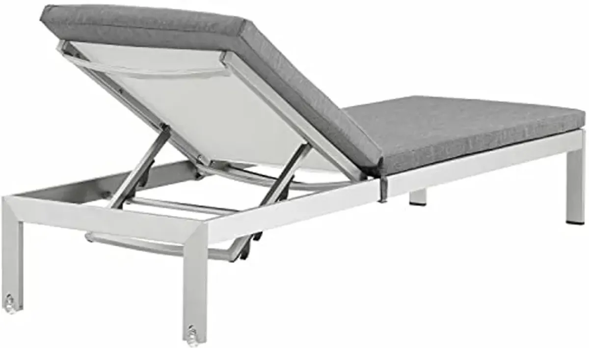 Modway Shore Aluminum Outdoor Patio Chaise Poolside Lounge Chair with Cushion in Silver Gray