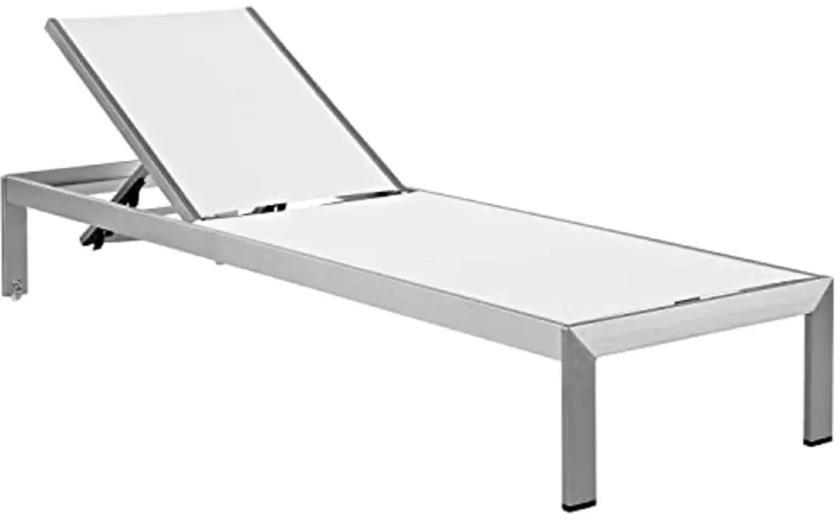 Modway Shore Aluminum Outdoor Patio Chaise Poolside Lounge Chair with Cushion in Silver Gray