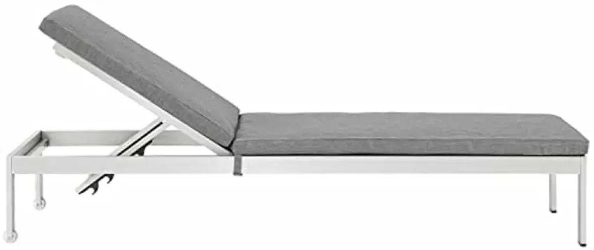 Modway Shore Aluminum Outdoor Patio Chaise Poolside Lounge Chair with Cushion in Silver Gray