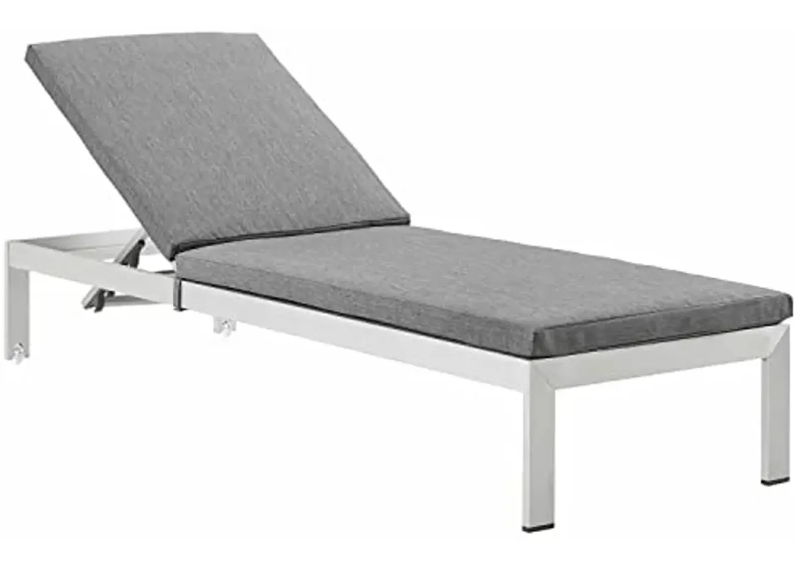 Modway Shore Aluminum Outdoor Patio Chaise Poolside Lounge Chair with Cushion in Silver Gray