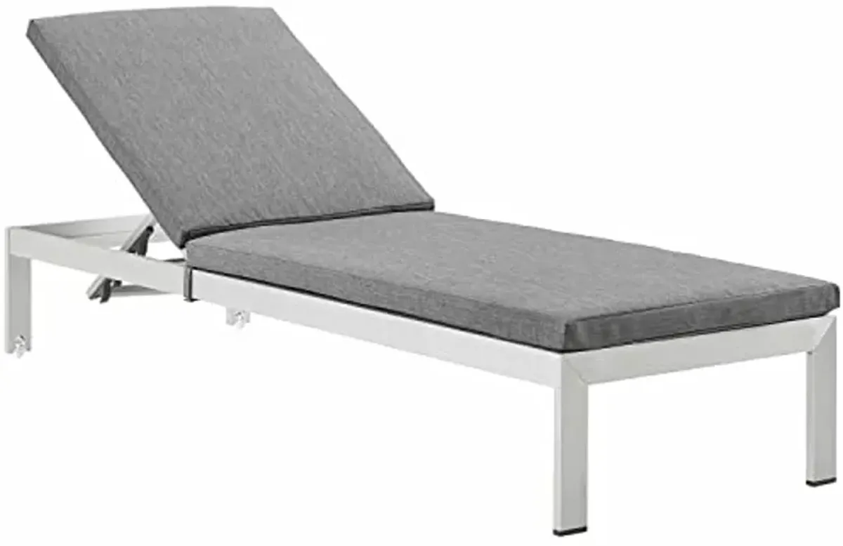 Modway Shore Aluminum Outdoor Patio Chaise Poolside Lounge Chair with Cushion in Silver Gray