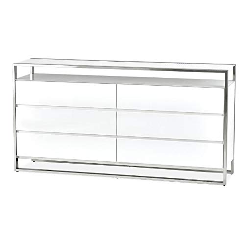 Aico Amini State St 5 PC E King Metal Panel Bedroom Set w Chest in Glossy White