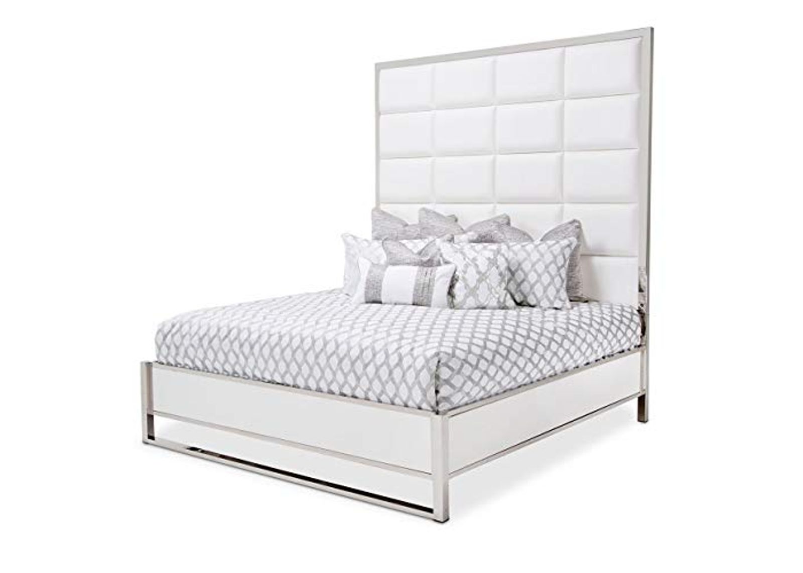 Aico Amini State St 5 PC E King Metal Panel Bedroom Set w Chest in Glossy White