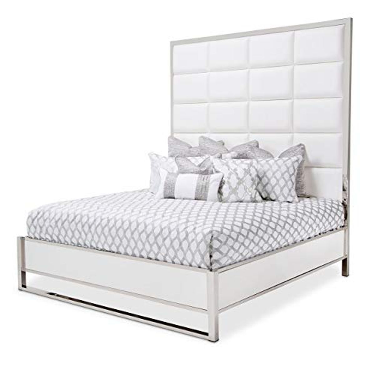 Aico Amini State St 5 PC E King Metal Panel Bedroom Set w Chest in Glossy White