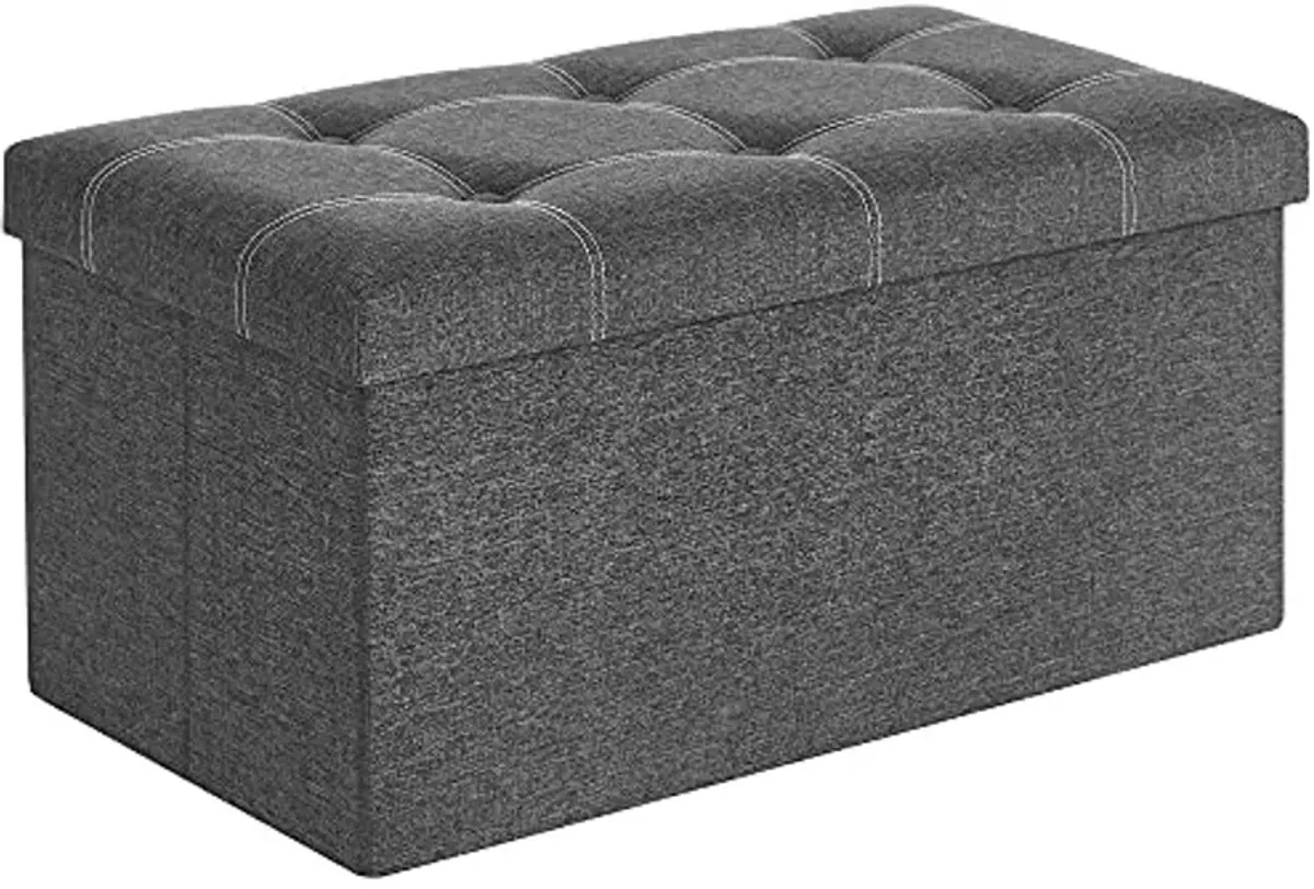SONGMICS Mazie Collection - 30 Inches Ottoman Storage Bench, 21 Gal. Folding Chest with Breathable Linen-Look Fabric, Load up to 660 lb, for Entryway, Living Room, Bedroom, Dark Gray ULSF001G01