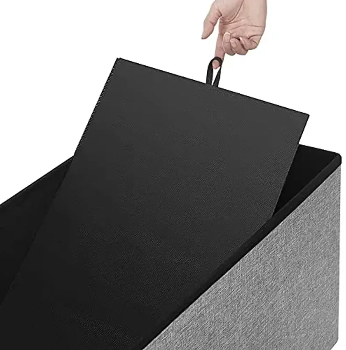 SONGMICS MAZIE Collection - 30 Inches Ottoman Storage Bench, 21 Gal. Folding Chest with Breathable Linen-Look Fabric, Load up to 660 lb, for Entryway, Living Room, Bedroom, Light Gray ULSF001G02