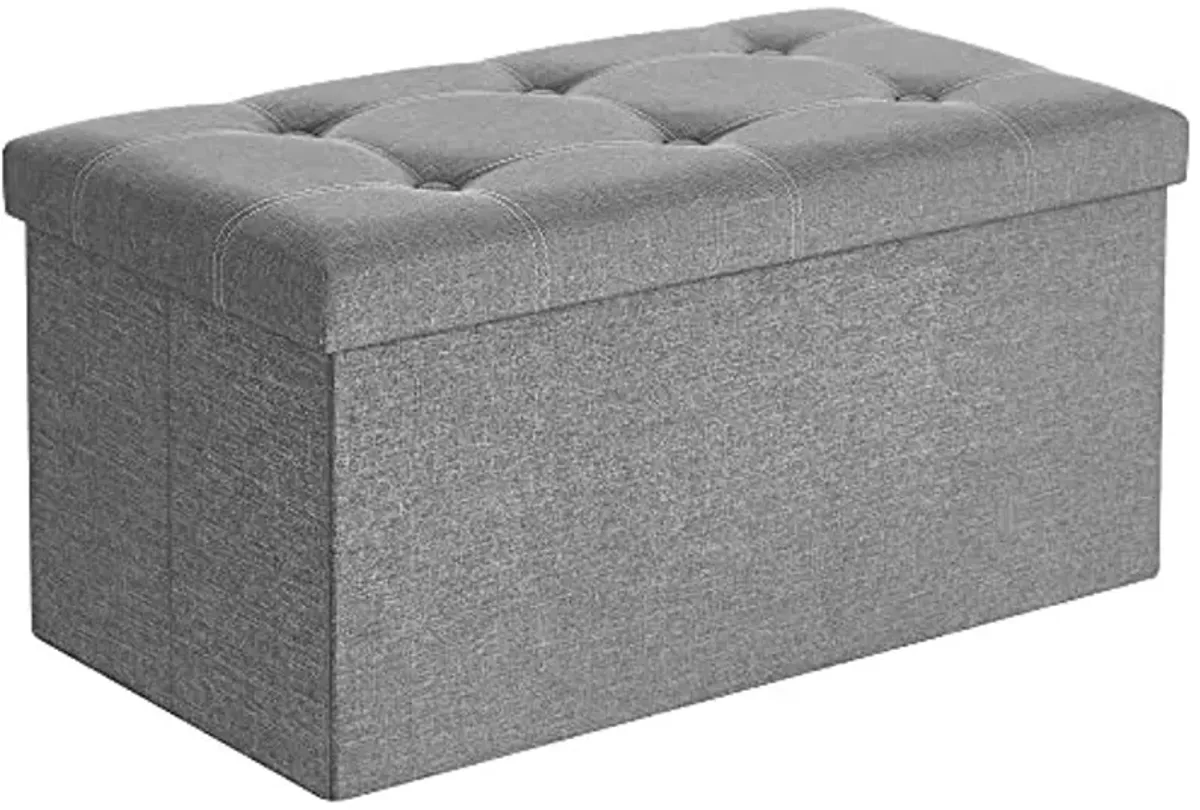 SONGMICS MAZIE Collection - 30 Inches Ottoman Storage Bench, 21 Gal. Folding Chest with Breathable Linen-Look Fabric, Load up to 660 lb, for Entryway, Living Room, Bedroom, Light Gray ULSF001G02