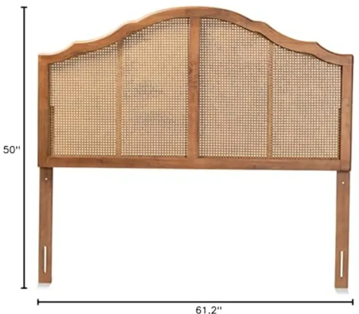 Baxton Studio Iris Vintage Classic and Traditional Ash Walnut Finished Wood and Synthetic Rattan Queen Size Arched Headboard