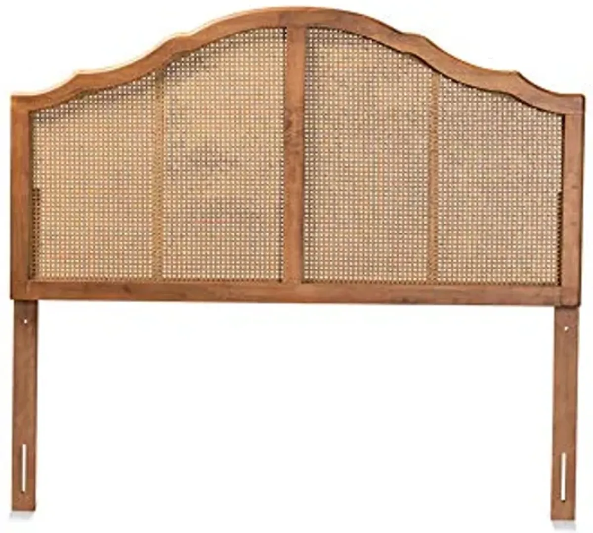 Baxton Studio Iris Vintage Classic and Traditional Ash Walnut Finished Wood and Synthetic Rattan Queen Size Arched Headboard