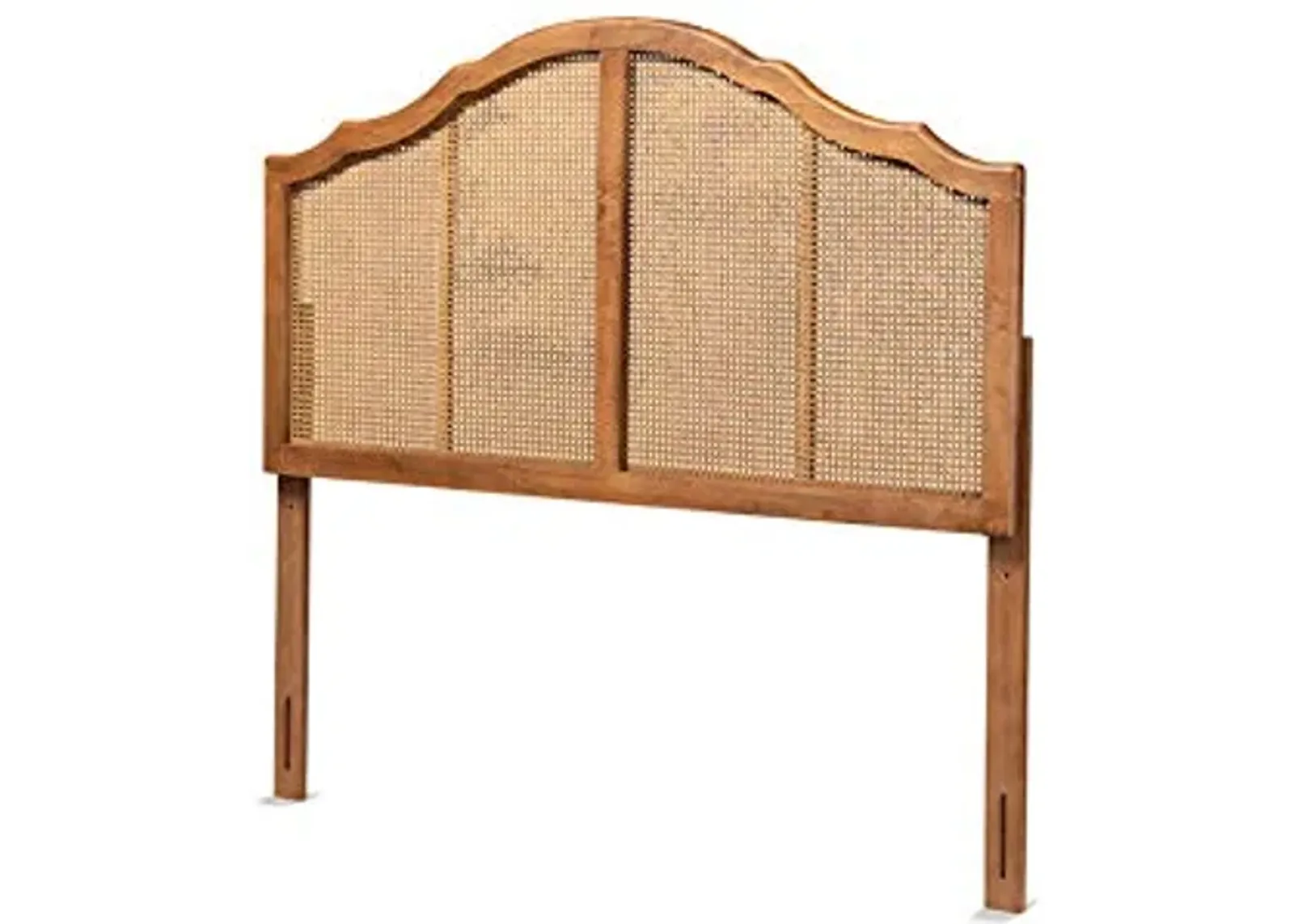 Baxton Studio Iris Vintage Classic and Traditional Ash Walnut Finished Wood and Synthetic Rattan Queen Size Arched Headboard