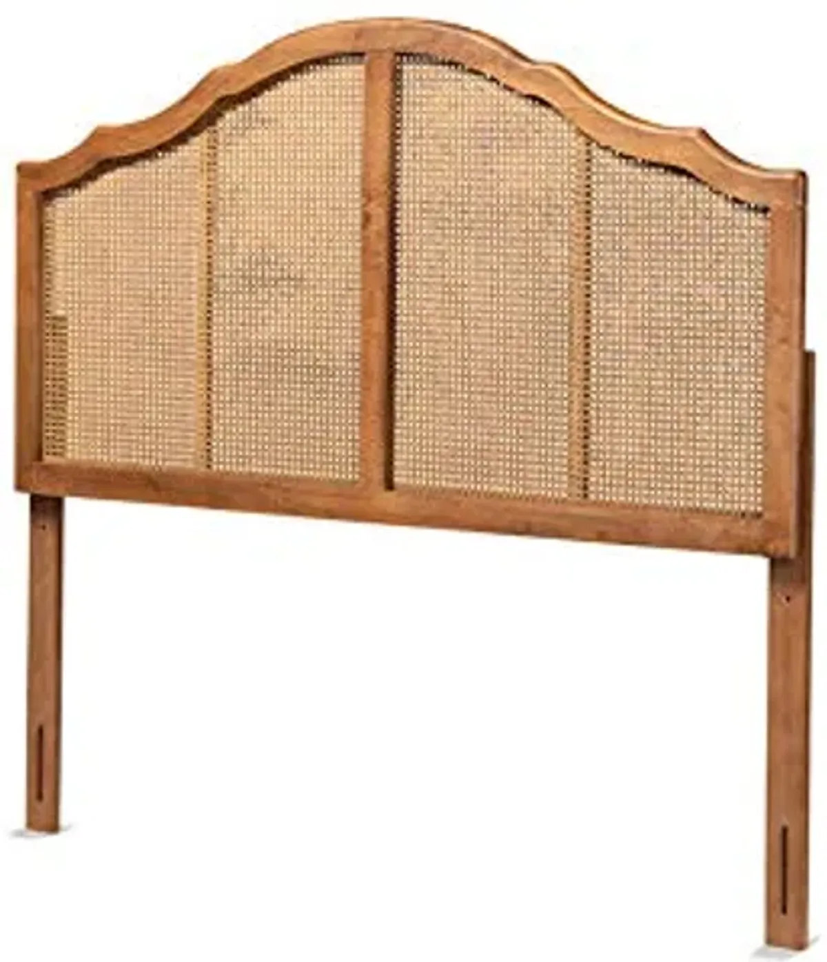 Baxton Studio Iris Vintage Classic and Traditional Ash Walnut Finished Wood and Synthetic Rattan Queen Size Arched Headboard