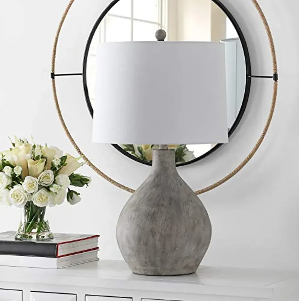 SAFAVIEH Lighting Collection Tolen Modern Rustic Farmhouse Grey 26-inch Bedroom Living Room Home Office Desk Nightstand Table Lamp (LED Bulb Included)