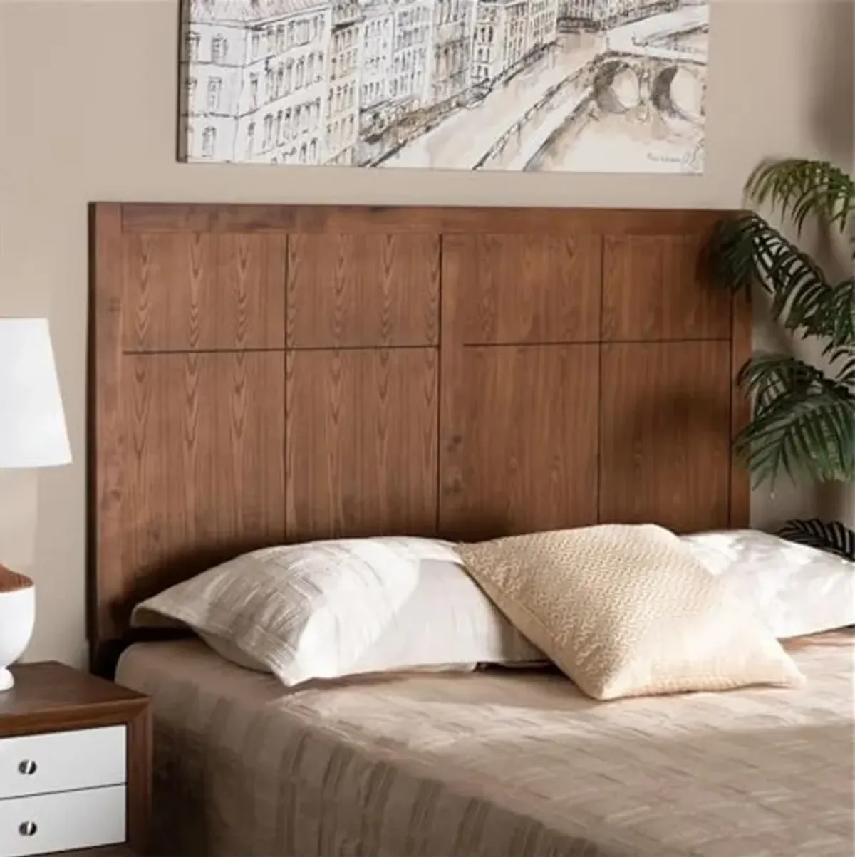 Baxton Studio Monroe Modern Transitional and Rustic Ash Walnut Finished Wood Full Size Headboard