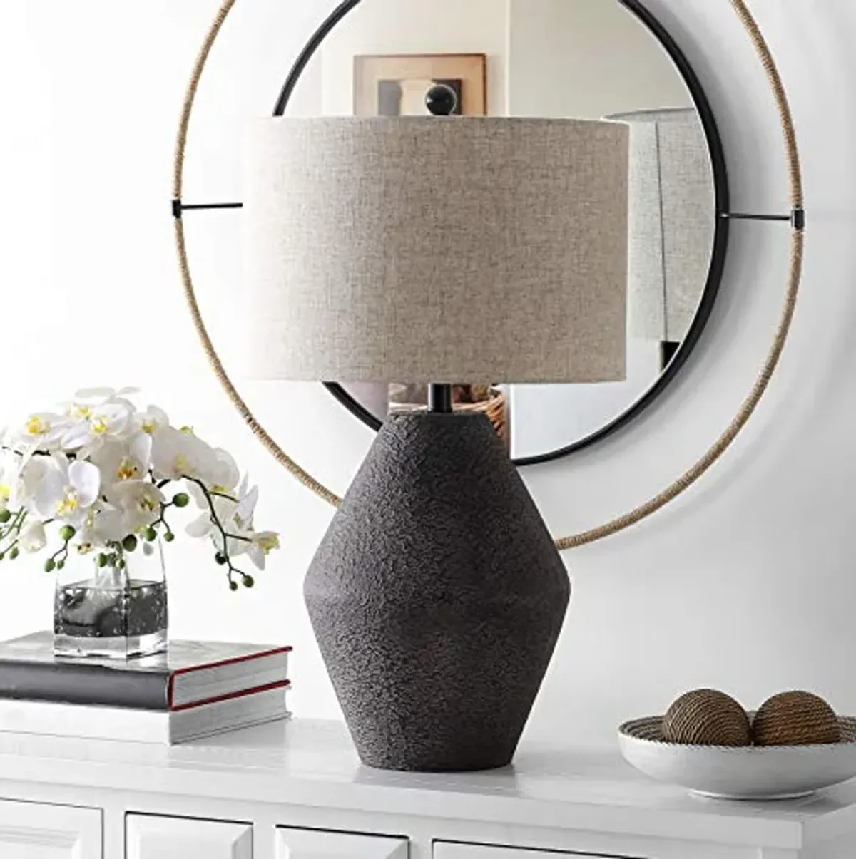 SAFAVIEH Lighting Collection Ersta Modern Rustic Farmhouse Brown 27-inch Bedroom Living Room Home Office Desk Nightstand Table Lamp (LED Bulb Included)