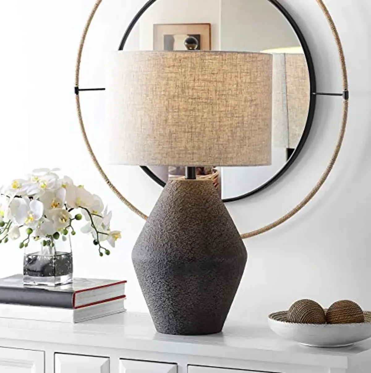 SAFAVIEH Lighting Collection Ersta Modern Rustic Farmhouse Brown 27-inch Bedroom Living Room Home Office Desk Nightstand Table Lamp (LED Bulb Included)