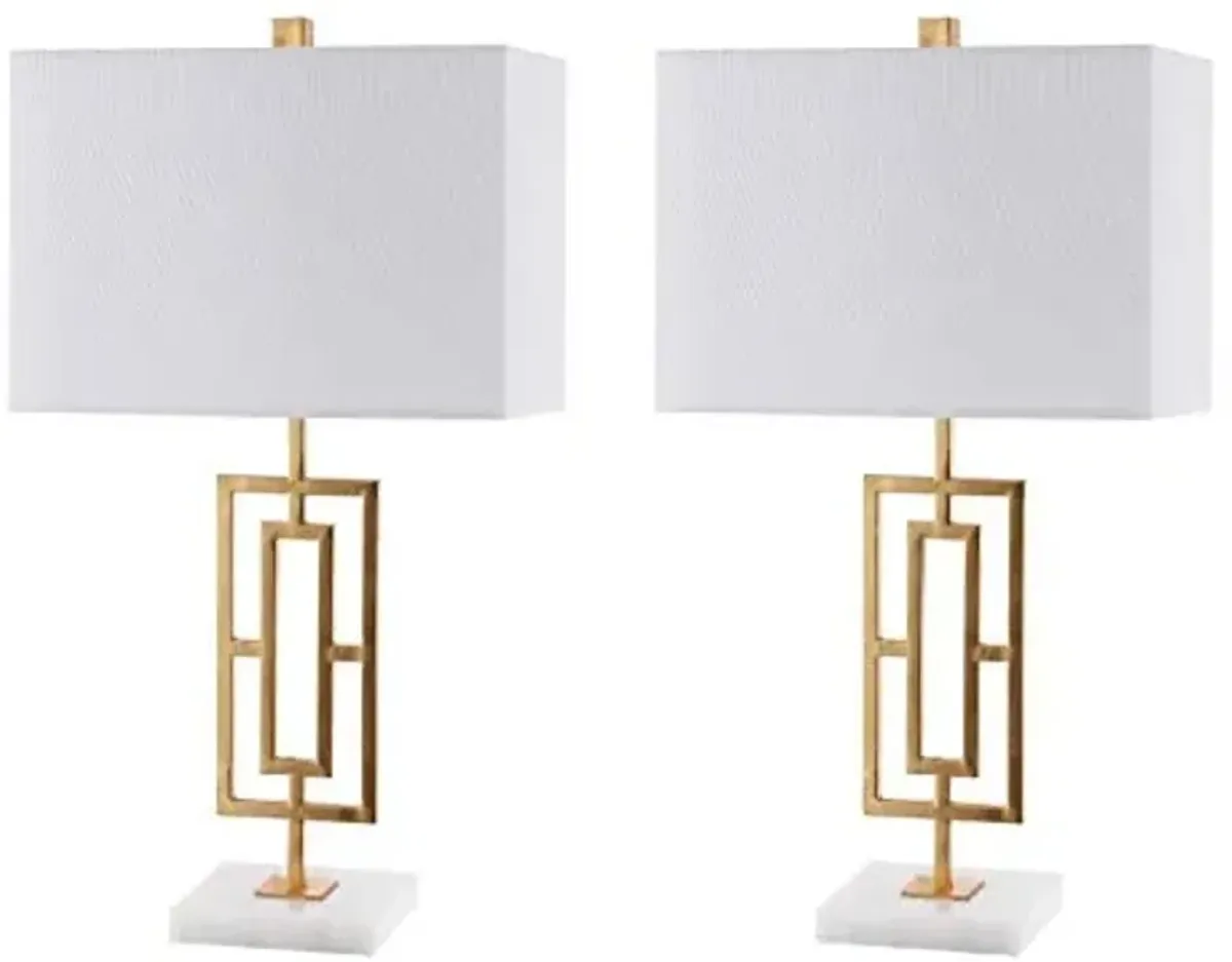 SAFAVIEH Lighting Collection Yara Gold Iron 26-inch Bedroom Living Room Home Office Desk Nightstand Table Lamp Set of 2 (LED Bulbs Included)