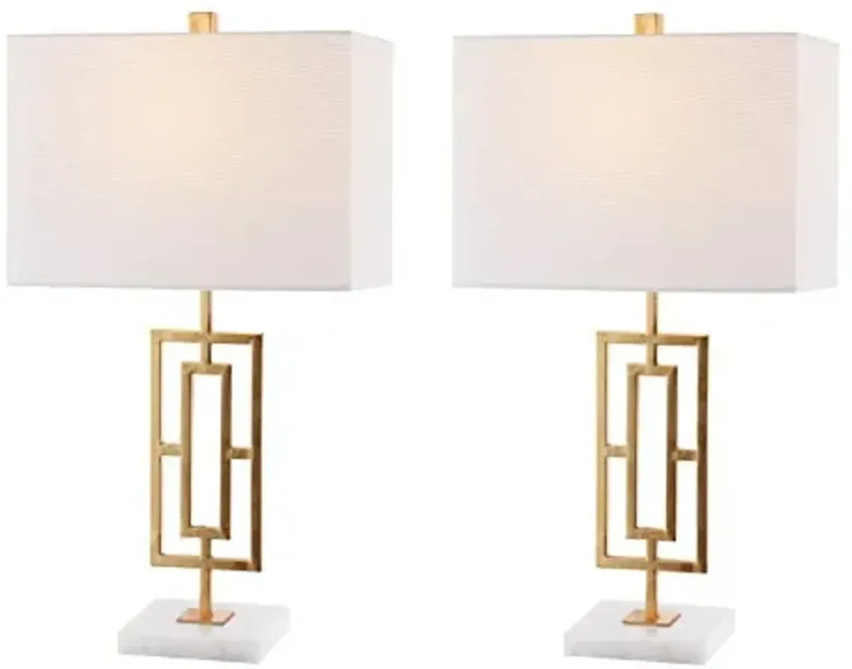 SAFAVIEH Lighting Collection Yara Gold Iron 26-inch Bedroom Living Room Home Office Desk Nightstand Table Lamp Set of 2 (LED Bulbs Included)