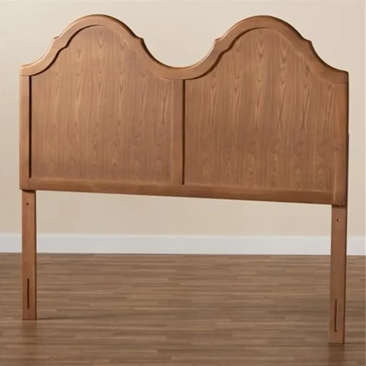 Baxton Studio Tobin Vintage Classic and Traditional Ash Walnut Finished Wood Queen Size Arched Headboard