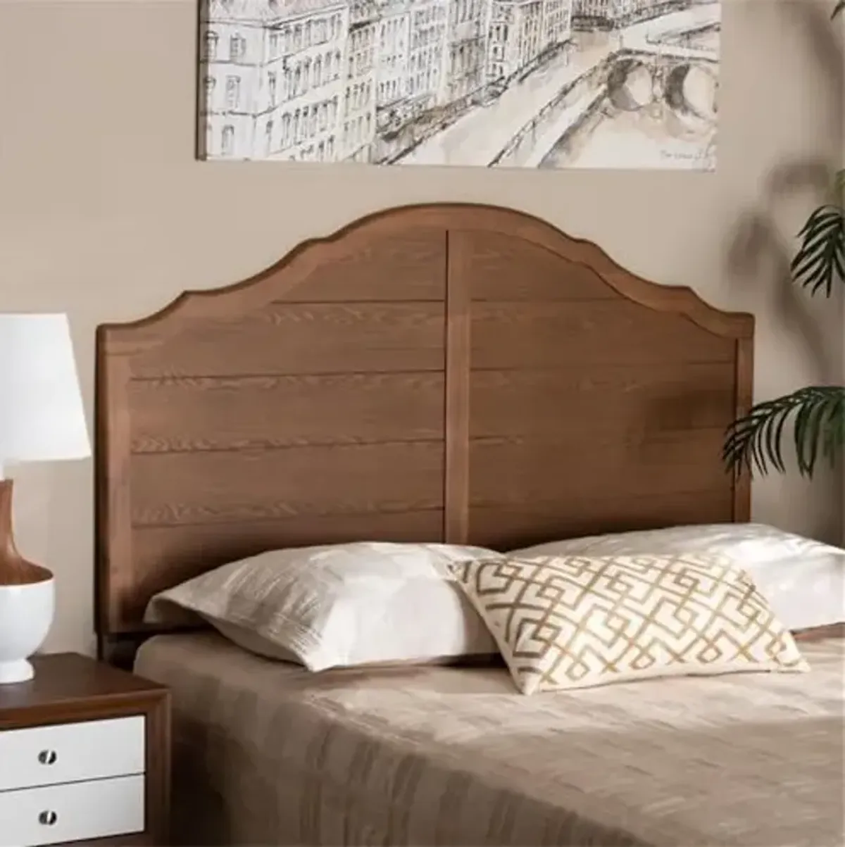 Baxton Studio Clive Vintage Walnut Finished Wood Queen Size Headboard